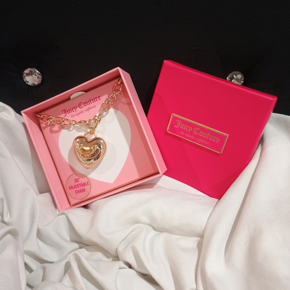 Juicy Couture Jewelry - New Juicy Couture Gold Chunky Heart Necklace With Spell Out 28" Adjustable Chain